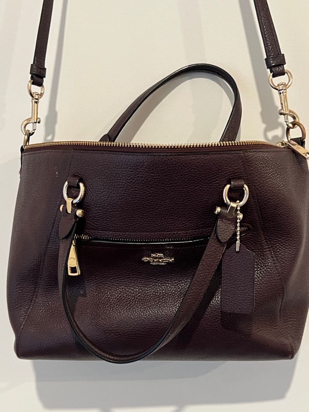 Coach Pebbled Leather Satchel in Deep Plum/Burgundy with Gold Hardware - Picture 3 of 16